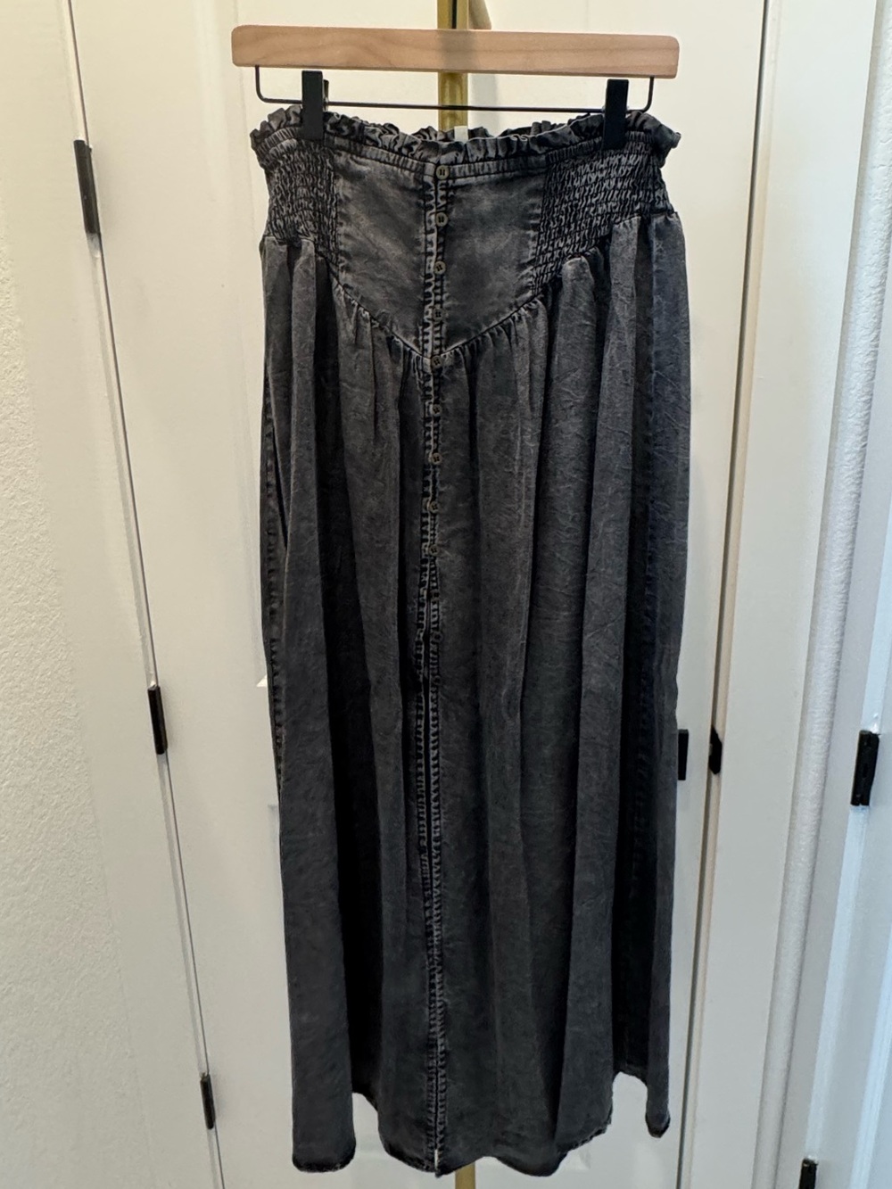 Promesa Washed Black Smocked Waist Maxi Skirt